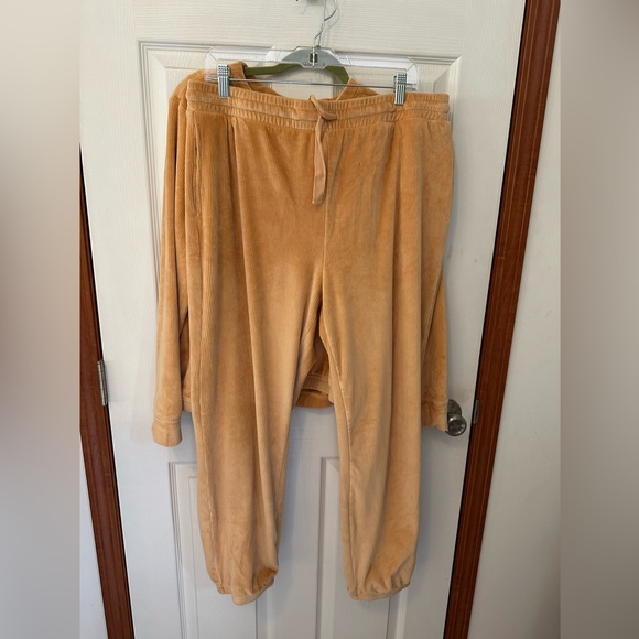EUC New York & Company Tan lounge Velour Stretchy Crew Neck Top - Picture 6 of 6